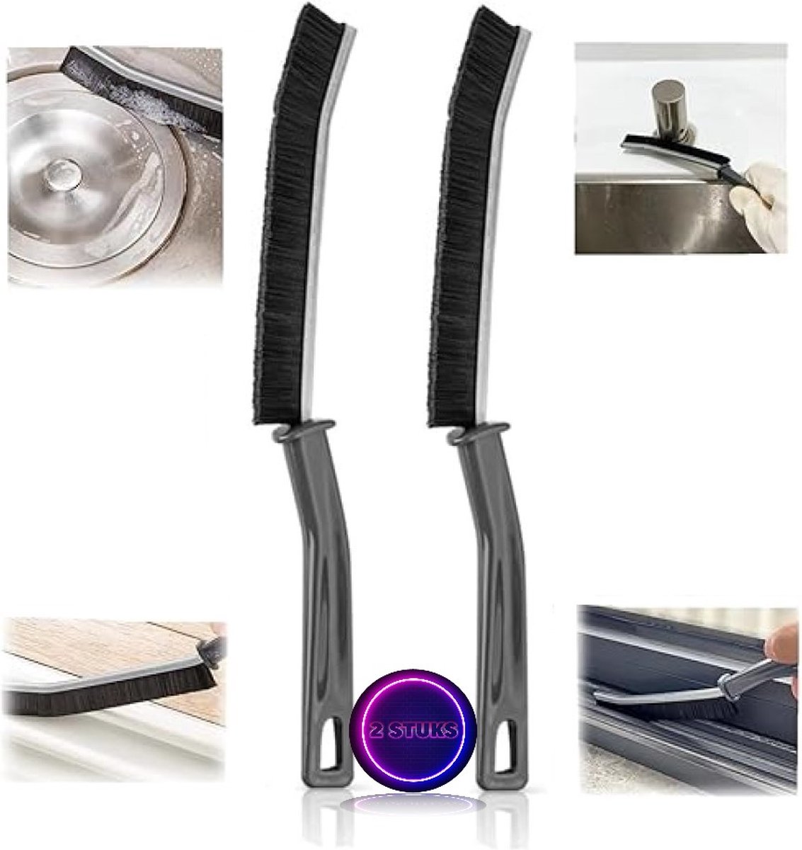 Goedkoopste Klikkopers® - 2 Stuks - Schoonmaakborstel - Schrobborstel - Schuurborstel - Spleetreinigingsborstel - Schrobber - Wasborstel - Reinigingsborstel - Handborstel - Spleetborstel Stuks