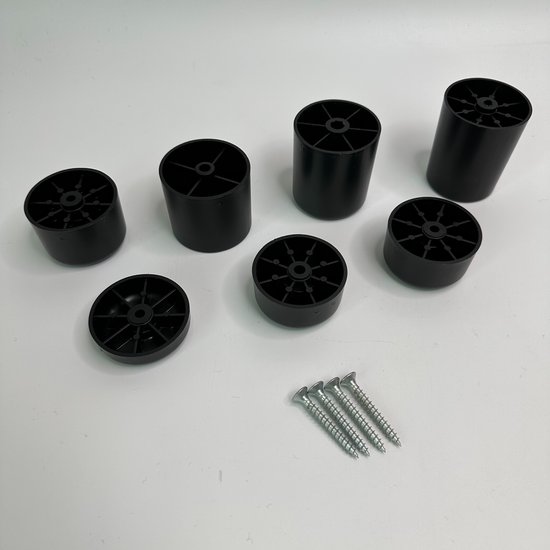 SKIR'CO (Pack van 4 stuks zwarte kunststof meubelpoten, hoogte 70 mm, ronde 50 mm meubelpoten met M8 bouten, bankpoten, inclusief moeren (4