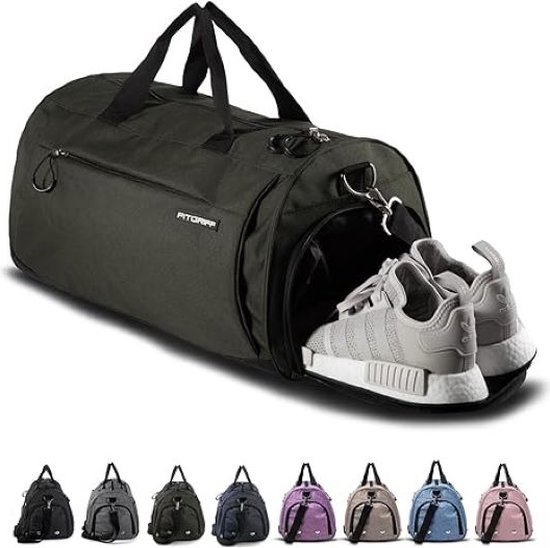 Dames canvas reistas weekendtas reistassen met schoenenvak en toilettas HB- 10, wit/beige, 50.8 x 33.5 x 25.4 cm, vintage