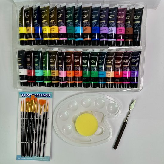 48-pack acrylverfset, Shuttle Art 30 kleuren acrylverf (36ml) met 10 48-pack acrylverfset, Shuttle Art 30 kleuren acrylverf (36ml) met 10