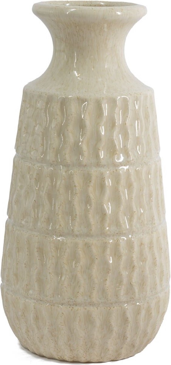 homebound by ky Aardewerk vaas Aztec beige - stijlvolle bloemenvaas - 15x15x30,5cm Off-white