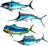 Eurocatch Big Game Wanddecoset - Tonijn Dorado Sailfish Marlijn - 4 stuks - Muurdecoratie - 110cm - 3-D Metaal en Glas - Kunst - Cadeau - Mancave - Vaderdag Cadeau