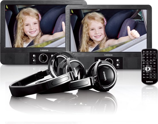 Lenco MES-415 - 9" dubbel scherm - Portable DVD-speler met hoofdtelefoon en brackets - Zwart van Lenco — afbeelding 4