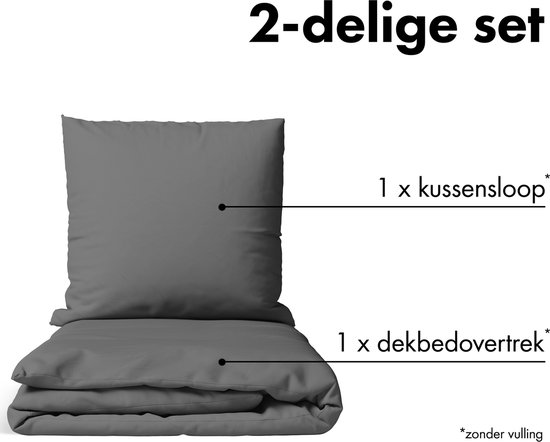JACOBSON Dekbedovertrek - 135x200 cm + 1 Kussensloop 80x80 cm - 100% katoen - met Rits - Antraciet