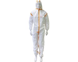 Technosafety Wegwerp Overall - Categorie 3 - Type 4/5/6 - Anti Statisch - Wit/Oranje - Maat M