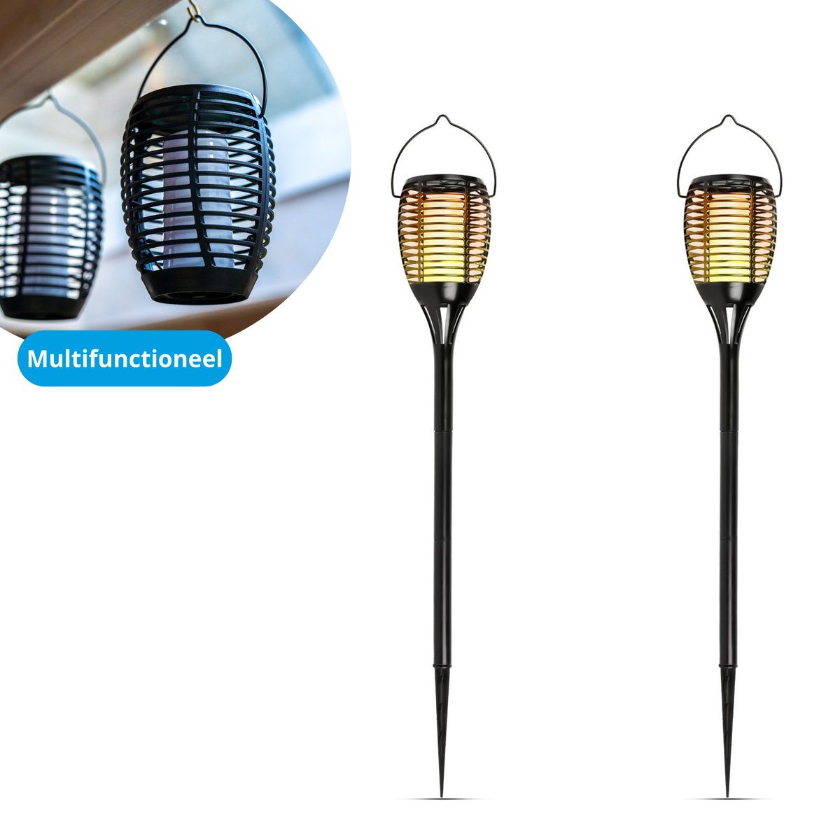 2x FlinQ Solar 3-in-1 LED Flame Lights