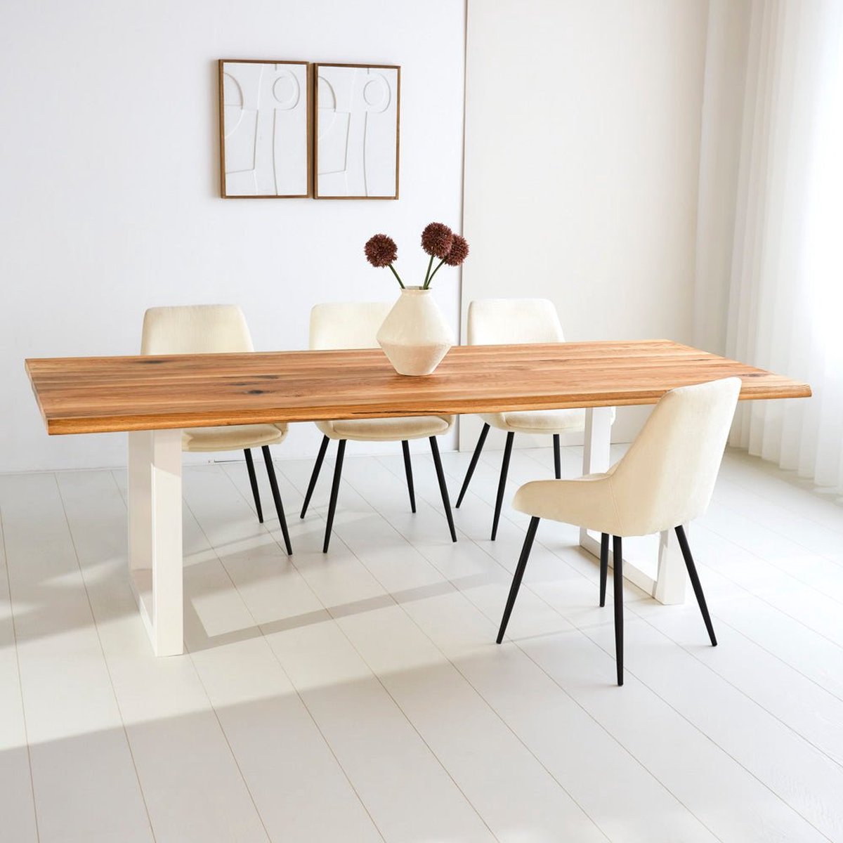 Dimehouse Eettafel Milas Eikenhout U-poot Wit 220 x 110 cm - Eikenhout - Industrieel - Rechthoek Naturel