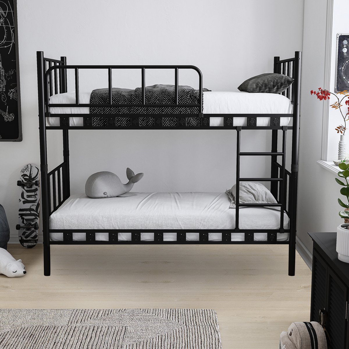 AirSleeperz® heavy duty metalen stapelbed Emma - kinderbed hoogslaper voor 2 personen - Kleur: zwart - Afmeting 90x200x175 cm