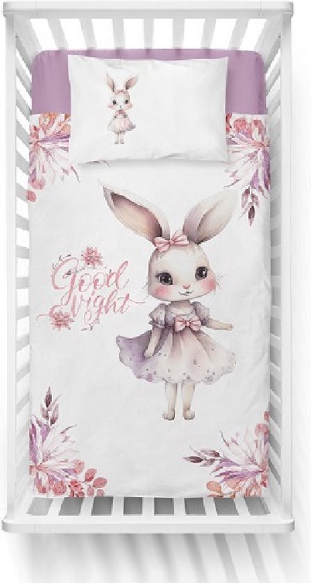 Mayamoo ledikant dekbedovertrek Konijntje Good night - bamboe/katoen - 100x135 + 40x60 cm