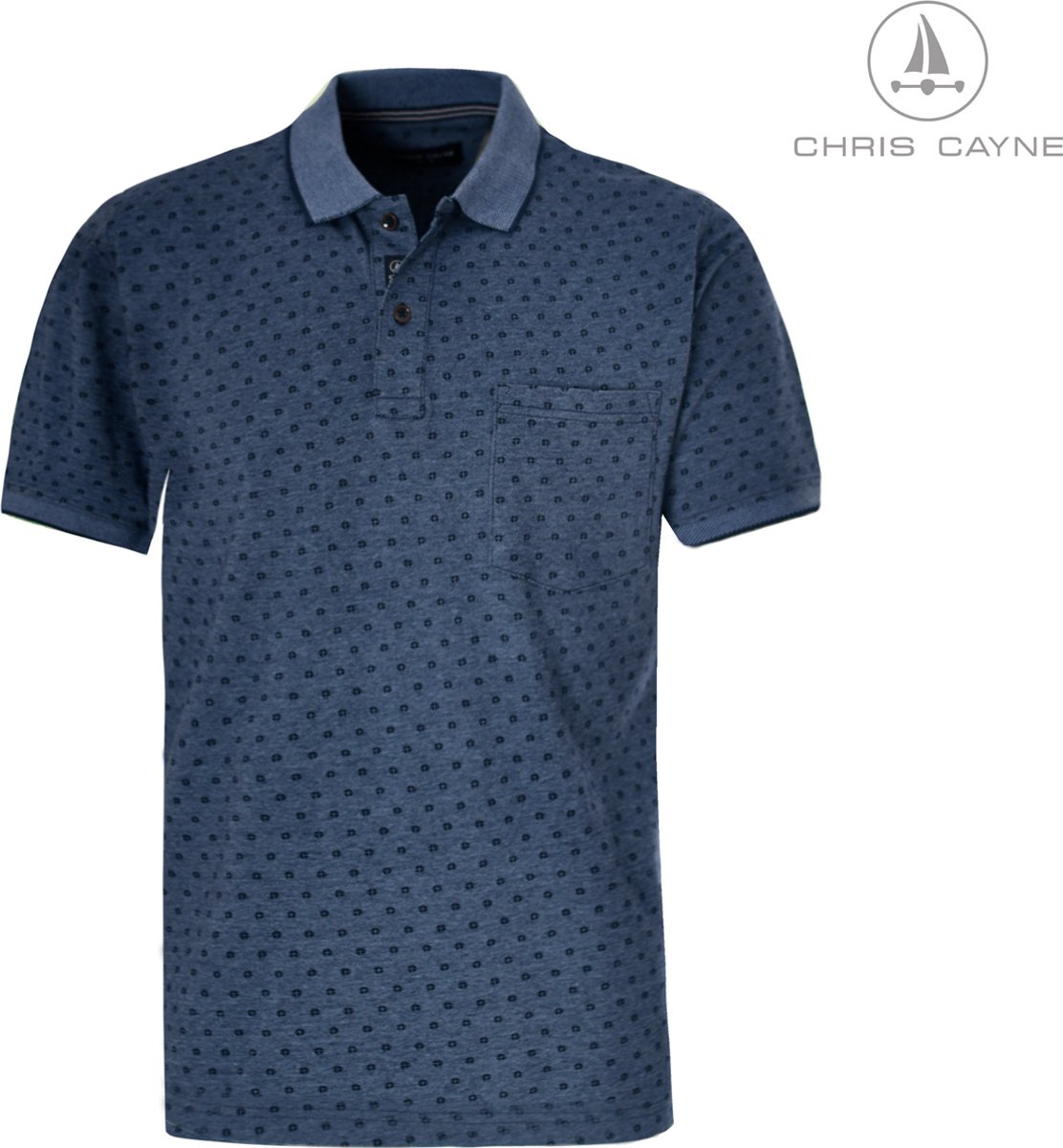 Chris Cayne poloshirt - heren - L - blauw/navy - borstzak - polokraag - korte mouwen - jacquard - patroon - gemêleerd