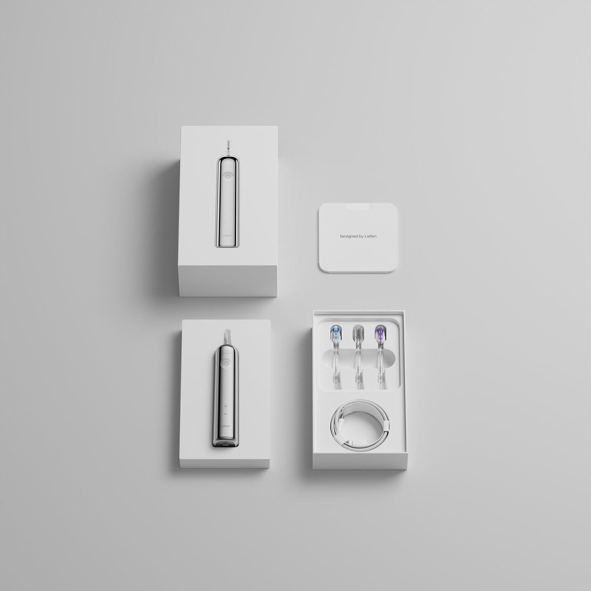 Afbeelding 3 van Laifen Wave Elektrische tandenborstel - RVS - 3 opzetborstels - Oscillerende en Vibrerende functie