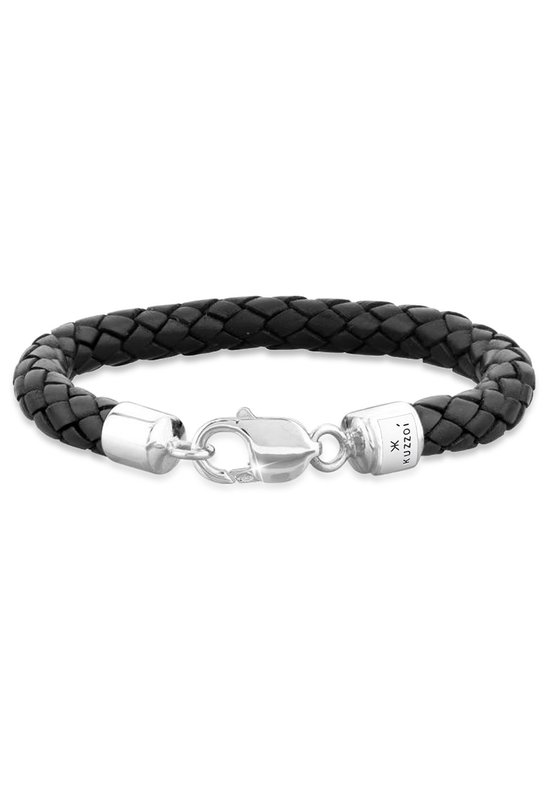 Foto: Kuzzoi heren armband herren echtleder geflochten karabiner 925 silber