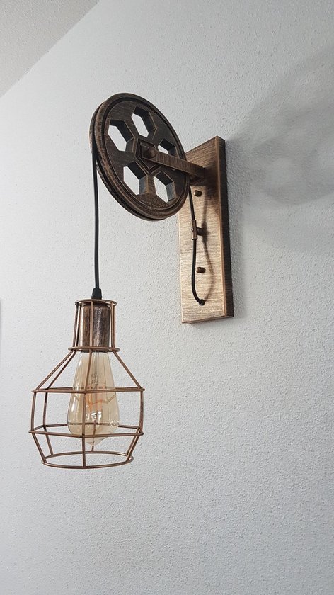 Prijs Monteur Beoefend Mooie Industrieel Katrol Lamp incl LED lamp 4w warm wit | wandlamp of  plafondlamp | bol.com
