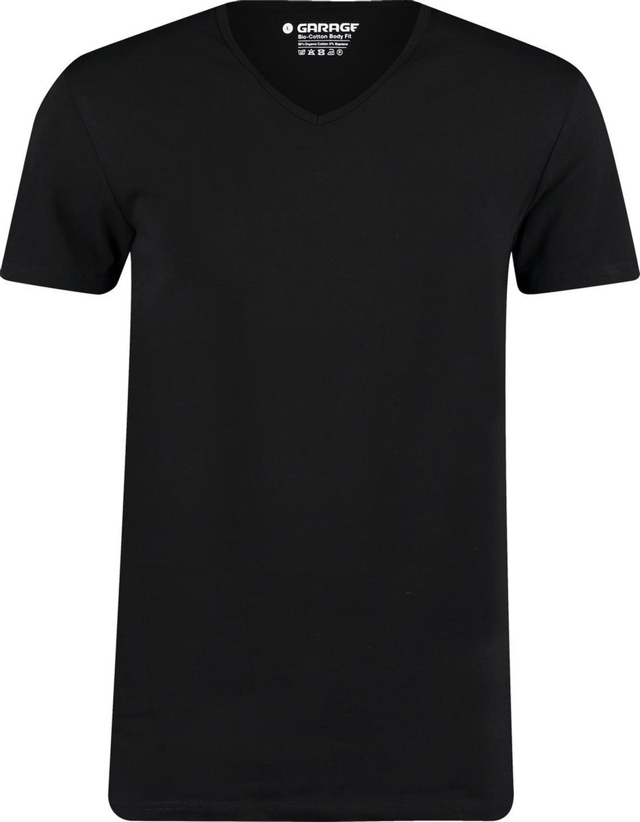 Garage 0222- Bio-Cotton Bodyfit 2-pack T-shirt V-hals korte mouw zwart M 95% organisch katoen 5% elastan