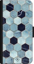iPhone 12 bookcase leer hoesje - Marmer blauw kubussen