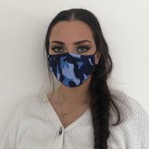 Premium kwaliteit katoen mondkapje - mondmasker - gezichtsmasker | herbruikbaar / Wasbaar | Camo Blauw - AWR