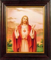 Jésus Sacré-Cœur dans cadre en bois (8320)