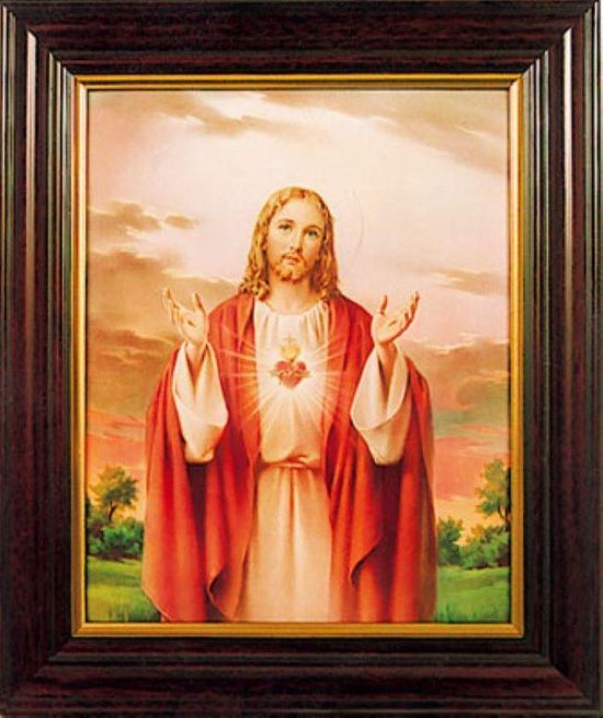 Jezus Heilig Hart in houten frame (8320)