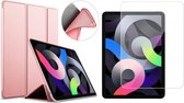 iPad Air 2020 Hoes - iPad Air 2022 Hoes - 10.9 inch - Trifold Smart Book Case Cover Leer Hoesje Roségoud - Tempered Glass Screenprotector
