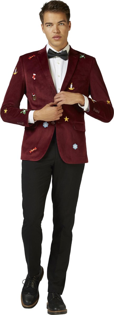 OppoSuits Deluxe X-Mas Icons - Deep Burgundy - Kerst - Heren Kerst Blazer - Bordeaux - Maat: EU 54