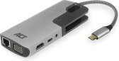 ACT AC7043 Adaptateur multiport femelle USB-C vers HDMI ou VGA, Ethernet, 3x USB-A, lecteur de carte, audio, PD pass through