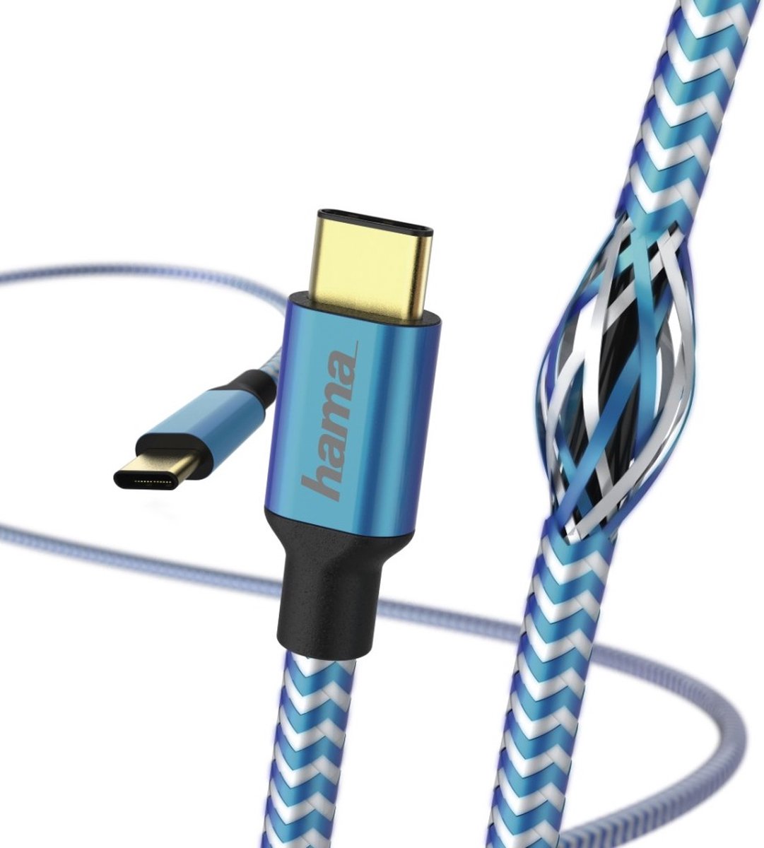 Hama Oplaad-/gegevenskabel Reflective USB Type-C - USB Type-C 1,5 M Blauw
