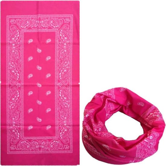 Fako Fashion® - Colsjaal - Gezichtsmasker - Bandana - Nekwarmer - Sjaal - Col - Microfiber Faceshield - Paisley Fuchsia