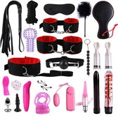 BDSM set - cadeau - Valentijns cadeau - Bondageset - Vibrator - Spank paddle -  Handboeien - Blinddoek - Zweepje - Halsband - Tepelklem - Kietelveer - Gag bal - Buttplug - Sekspeeltjes - Kink