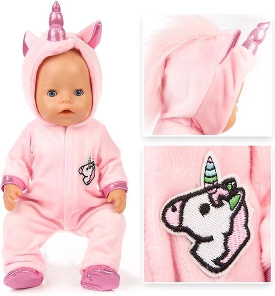 Poppenkleding meisje - Kleertjes geschikt voor o.a. Baby Born - Roze  unicorn met... | bol.com