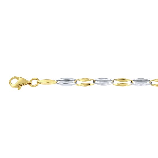 Lucardi Dames Bicolor armband fantasie - 14 karaat goud - Armband - Cadeau - Moederdag - 19 cm - Witgoud en Geelgoud