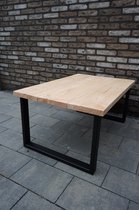 Table basse industrielle Douglas avec base en U noir mat pour une utilisation intérieure et extérieure