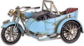 Motor met zijspan - miniatuur - blauw - vintage - tin - 31cm lang