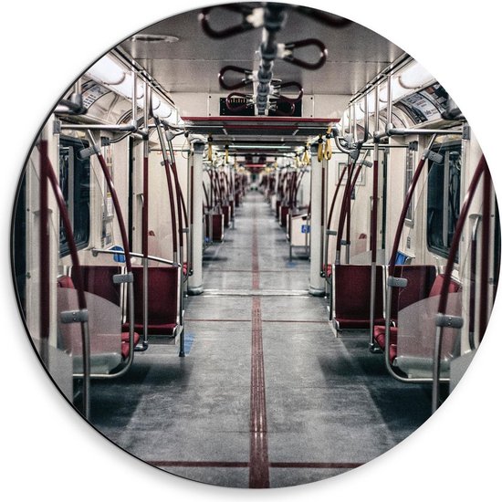 Dibond Wandcirkel - Metro met Rode Stoeltjes  - 30x30cm Foto op Aluminium Wandcirkel (met ophangsysteem)