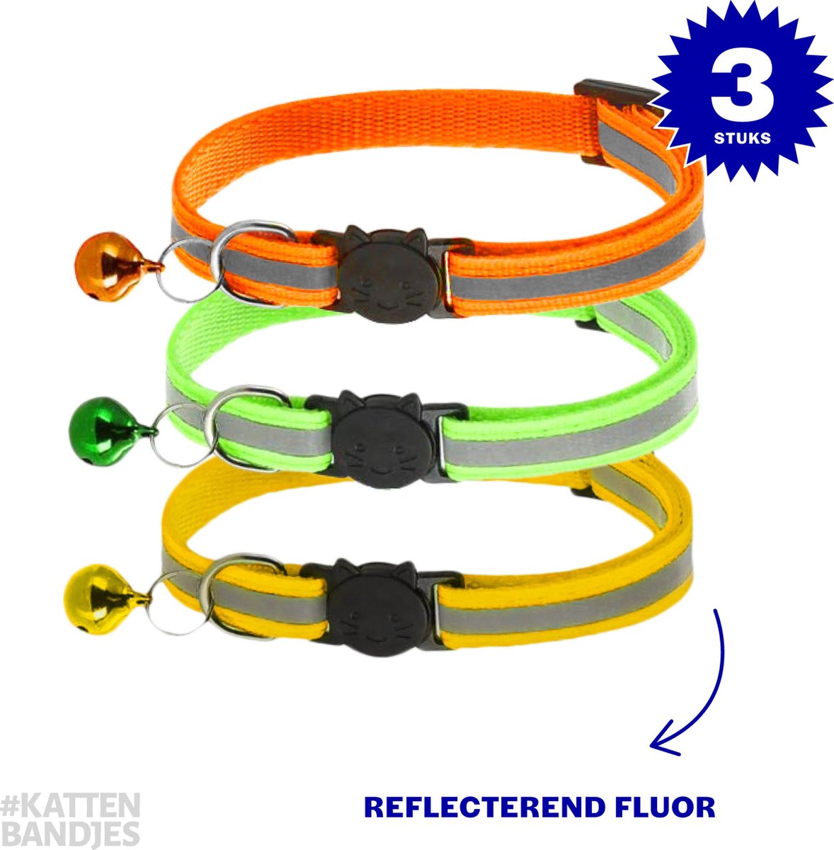 6 Reflecterende kattenhalsbanden met bel, verstelbaar 19-32cm, huisdieraccessoires voor alle huiskatten