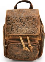 Hunters Leren Rugzakje - Bruin - Ideaal voor Stad - Wandelen - Fietsen - op Vakantie - Stappen - (bxhxd) 18cm x 22cm x 8cm