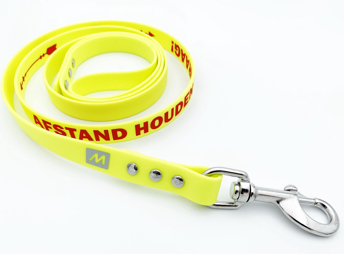 Miqdi BioThane hondenriem – neon geel – 19 mm breed - 1.5 meter lang - met  tekst:... | bol.com