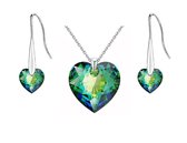 CHARO Swarovski Gift For Wife - 3 pièces - Argent - Vert - Boucles d'oreilles - Collier