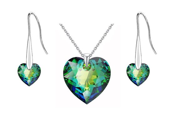 CHARO Swarovski Cadeau Voor Vrouw - 3 Delig - Zilver - Groen - Oorbellen - Ketting