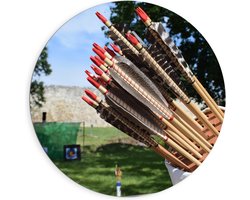 Dibond Wandcirkel - pijlen van Pijl en Boog Schieten - 90x90cm Foto op Aluminium Wandcirkel (met ophangsysteem)