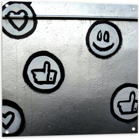 Tuinposter – Geverfde Smiley en Likes  - 80x80cm Foto op Tuinposter  (wanddecoratie voor buiten en binnen)
