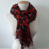 Sjaal winter - leopard met franjes / rood