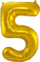Ballon Cijfer 5 Jaar Goud Verjaardag Versiering Gouden Helium Ballonnen Feest Versiering 86 Cm XL Formaat Met Rietje