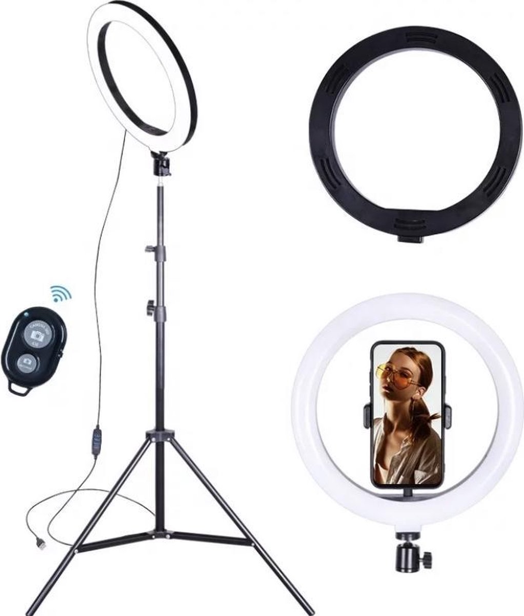 Ringlight Lamp met Statief 70-200 cm / Make Up en Selfie incl bluetooth afstandsbediening