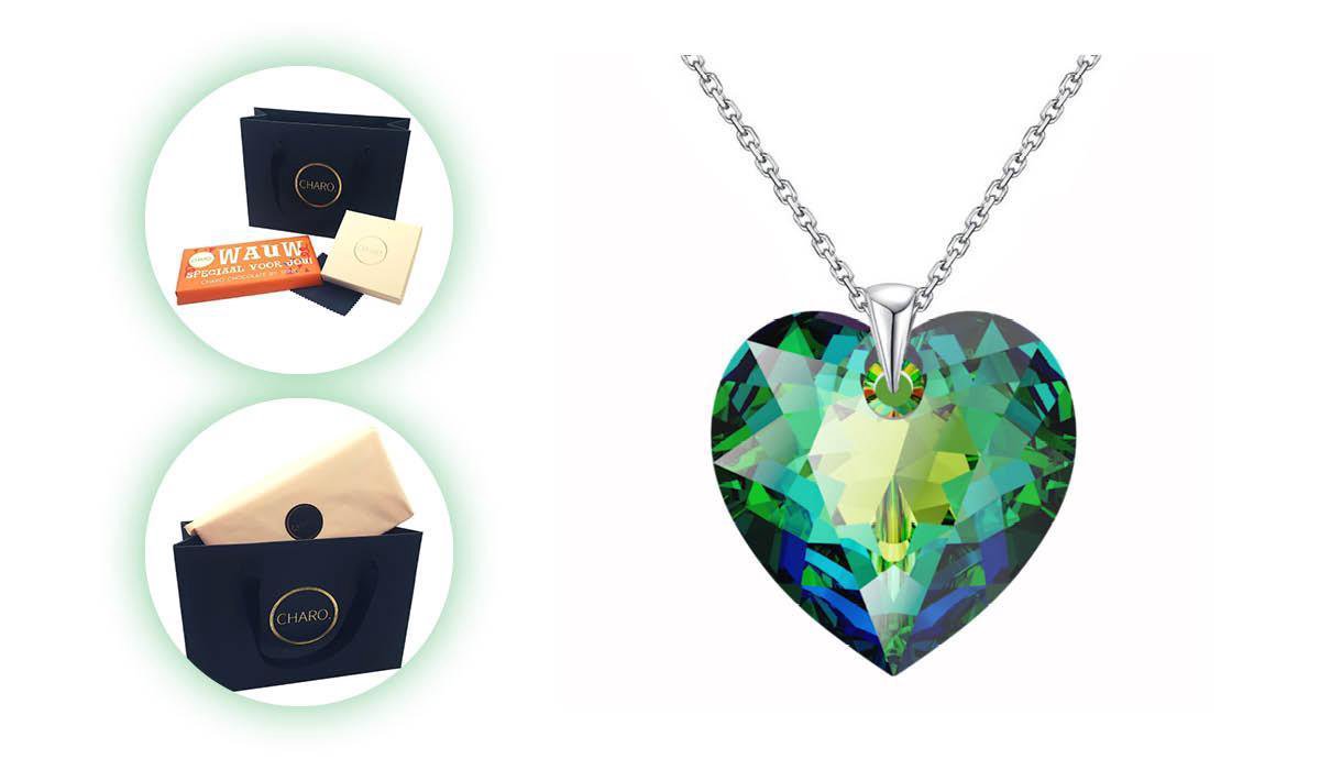 CHARO Cadeau Voor Vrouw - Swarovski - Ketting - Groen - Zilver