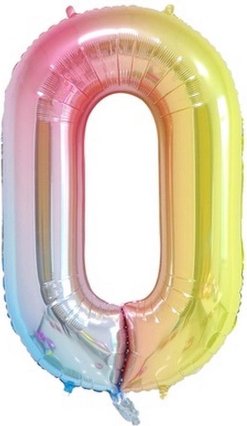 Folie Ballonnen XL Cijfer 0 , Blauwe Regenboog, 86cm, Verjaardag, Feest, Party, Decoratie, Versiering, Miracle Shop