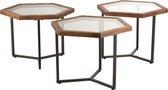 J-Line Set Van 3 Bijzettafels Hexagon Glas/Hout Bruin