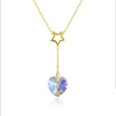 CHARO Swarovski Ketting - 45 cm - Hartje - Goud - Ster - Paars