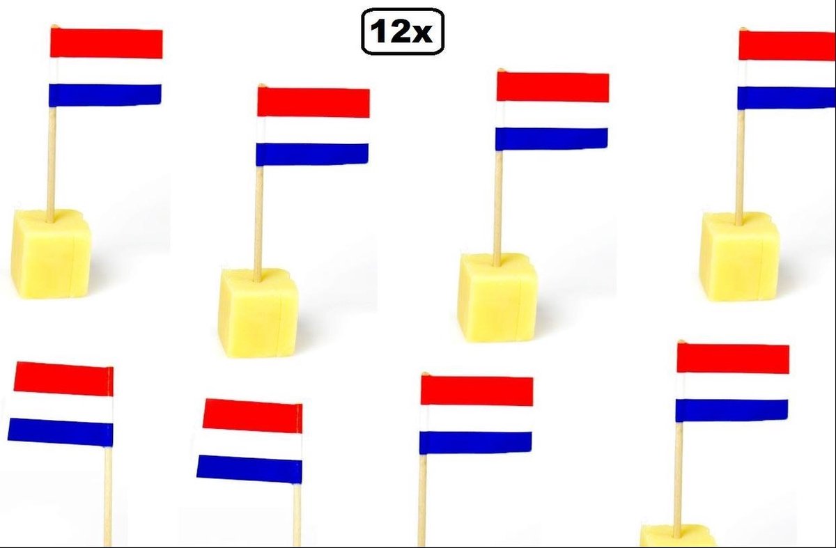 12x Vlagprikker Nederland - Holland cocktail prikker vlag Nederland bevrijdings dag Holland koning dag Nederland woningsdag 27 April oranje vlaggenlijn national ballon