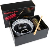 Matcha set inclusief handgemaakte matcha kom, matcha klopper, bamboe maatschep en chasen houder zwart - complete matcha set