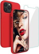iPhone 12 / 12 Pro hoesje - Soft Nano siliconen Gel Rubber backcover Rood met 1X Glazen screenprotector